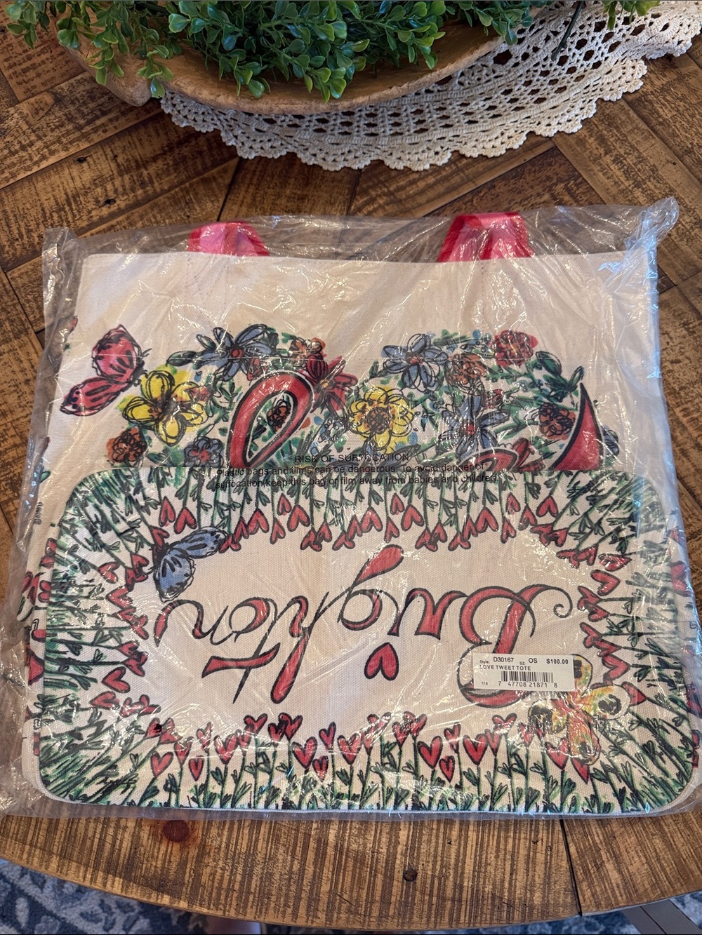 Brighton Floral Canvas Tote with Pink Handles